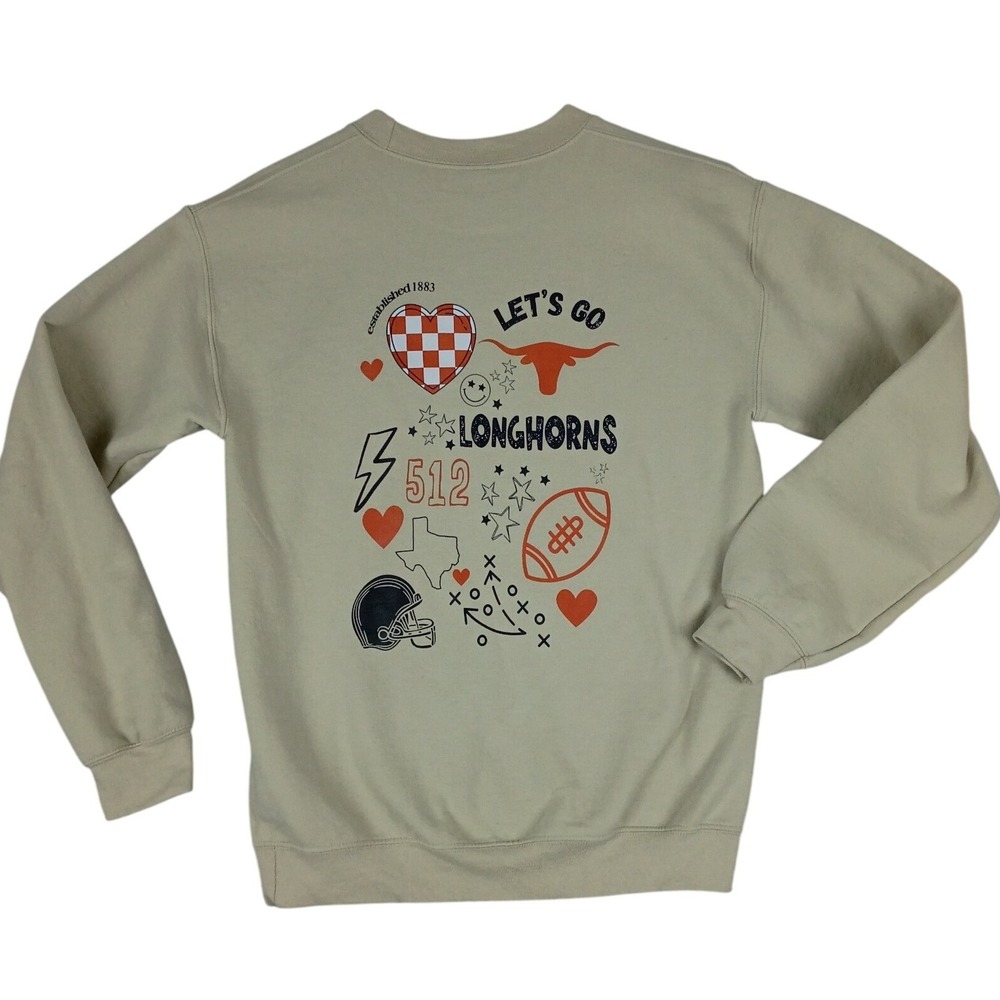 Gildan Game Day Sweatshirt Women Small Tan Let's Go Longhorns Texas‎ Graphic
